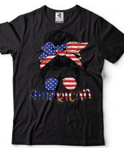 All American Girl 4th Of July Messy Bun USA Flag Womens T Shirt tee