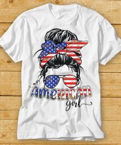 All American Girl 4th Of July Messy Bun USA Flag Womens T Shirt tee