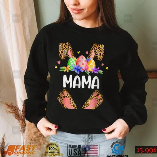 Floral Leopard Mama Bunny Easter Happy Easter Mother's Day T Shirt