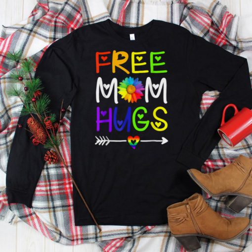 Free Mom Hugs Colorful Daisy Rainbow Heart LGBT Pride Month T Shirt tee
