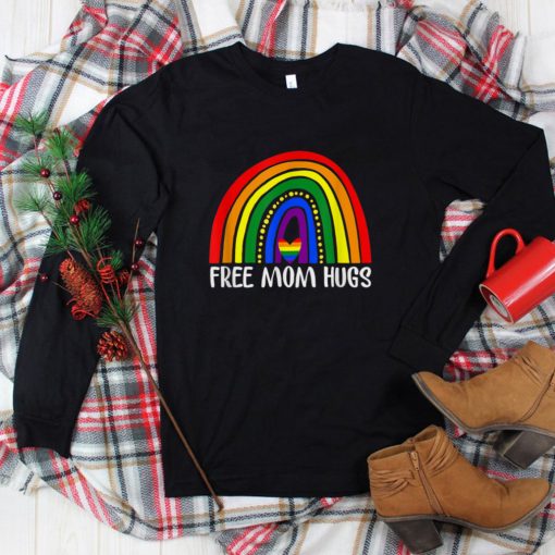 Free Mom Hugs Rainbow Heart Gay Pride LGBT T Shirt tee
