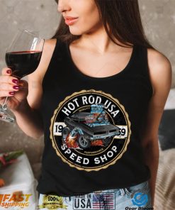 Hot Rod USA Classic Muscle Car Cartoon Distressed Design T Shirt
