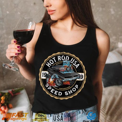 Hot Rod USA Classic Muscle Car Cartoon Distressed Design T Shirt