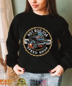 Hot Rod USA Classic Muscle Car Cartoon Distressed Design T Shirt