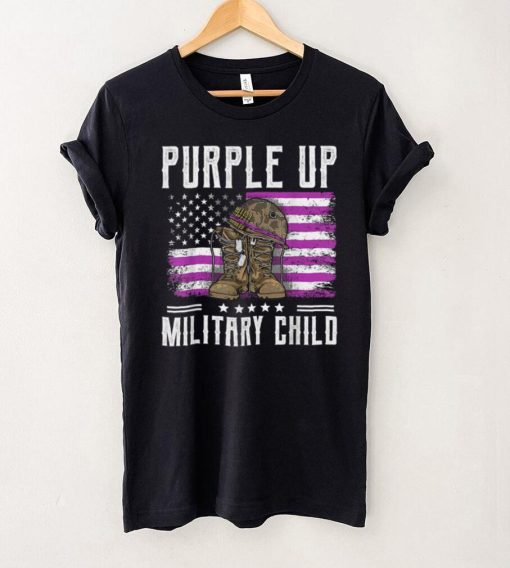 I Purple Up Month Of Military Child Kids Boots US Flag T Shirt tee
