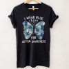 I Wear Blue For Autism Awareness Blue Puzzle Butterfly T Shirt tee