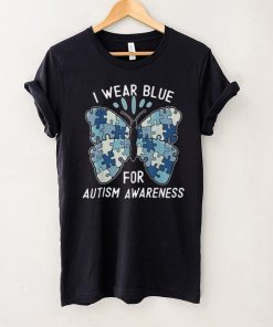 I Wear Blue For Autism Awareness Blue Puzzle Butterfly T Shirt tee
