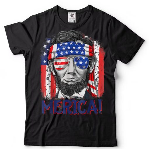 Merica Abe Lincoln 4th of July Men American Flag Murica T Shirt tee