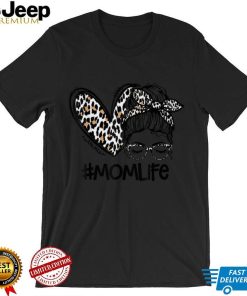 Mom Life Messy Hair Bun Cheetah Print Heart Mother's Day T Shirt tee