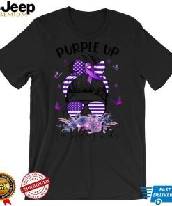 Purple Up For Military Kids Child Month Messy Bun Floral T Shirt tee