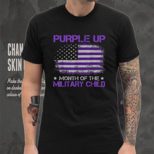 Purple Up for Military Kids Month Military Child US Flag T Shirt tee