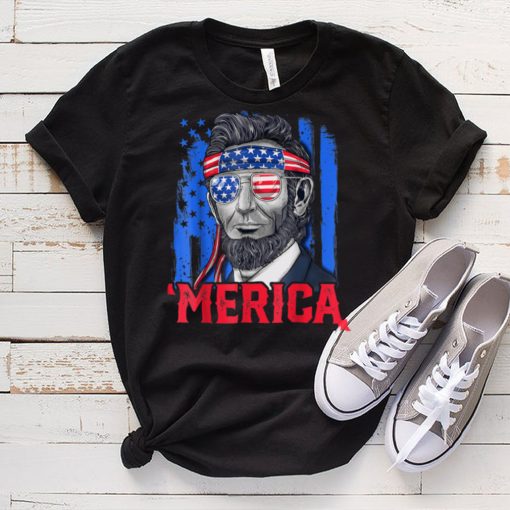Abraham Lincoln Merica 4th of July American Flag T Shirt tee