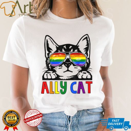 Ally Cat LGBT Gay Rainbow Pride Flag Boys Men Girls Women T Shirt