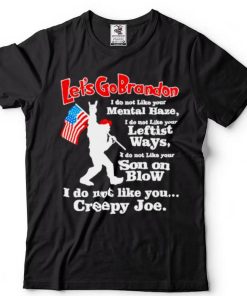 Bigfoot lets go brandon American flag leftist ways son on blow shirt