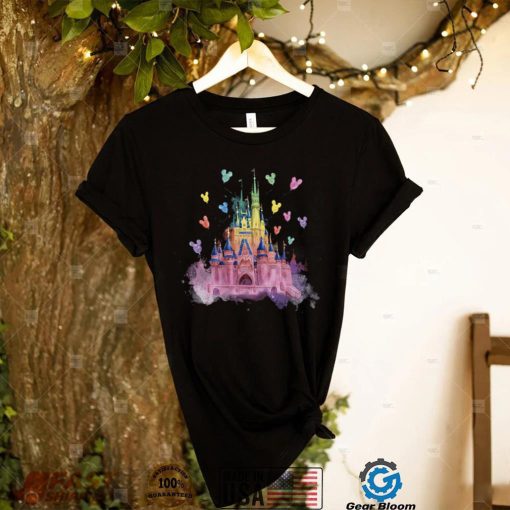 Colorful Watercolor Castle and Mickey Balloons T Shirt