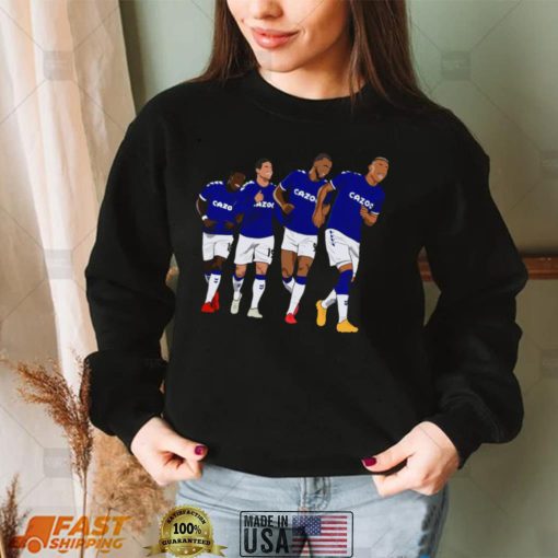 Everton Goal Celebration Richarlison Calvert Lewin Rodriguez Nkounkou shirt