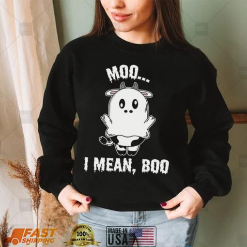 Ghost Cow Print Cute Halloween Cow Moo I Mean Boo Shirt