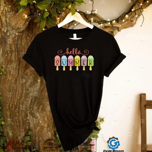 Hello Summer Ice Cream Popsicle Ice Lolly Vacation funny T Shirt