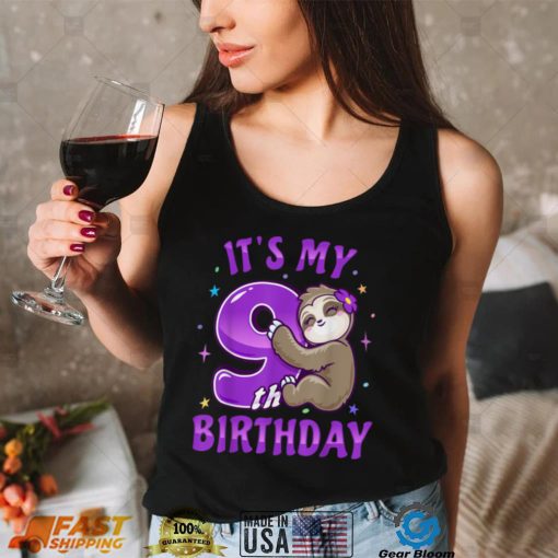 Its My 9th Birthday Purple Sloth Girl Nine Bday Theme Party T Shirt