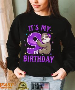 Its My 9th Birthday Purple Sloth Girl Nine Bday Theme Party T Shirt