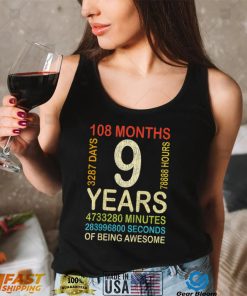 Kids 9th Birthday 9 Years Old Vintage Retro 108 Months BoyGirl Ki T Shirt