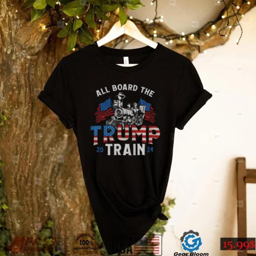 All board the Trump train 2024 American flag shirt