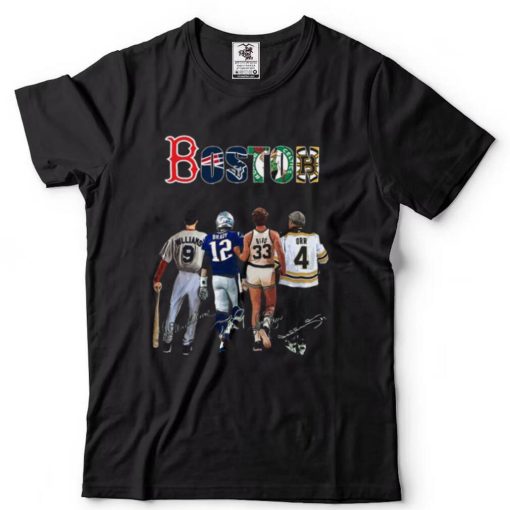 Boston Sports 9 Williams 12 Brady 33 Bird 4 Orr signatures shirt