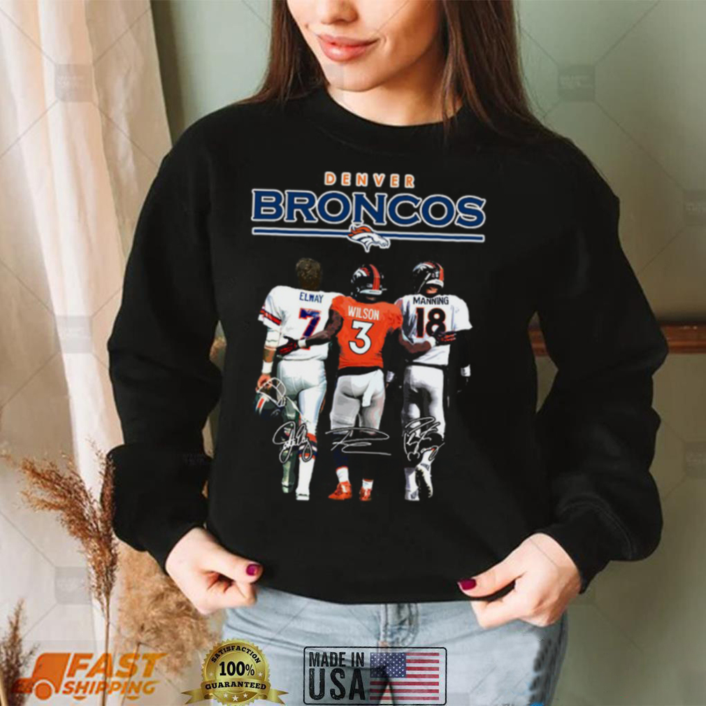 Denver broncos john elway russell wilson and peyton manning signatures shirt,  hoodie, sweater, long sleeve and tank top