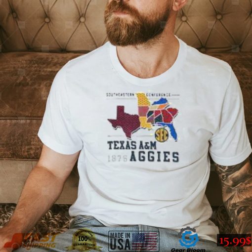 Texas A&M Aggies SEC 1876 Map White T Shirt