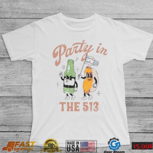 Beer and hot dog party in the 513 shirt