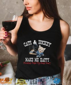 Cats and Hockey Make Me Happy Humans Make My Head Hurt Funny Short Sleeve Unisex T Shirt