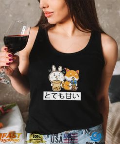 Cute Anime Kawaii Bunny And Fox Drinking Bubble Tea Lover Short Sleeve Unisex T Shirt