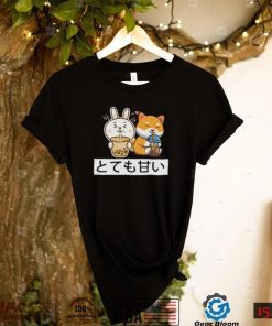 Cute Anime Kawaii Bunny And Fox Drinking Bubble Tea Lover Short Sleeve Unisex T Shirt