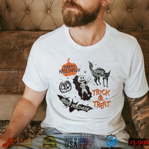 Spooky black cat pumpkin trick or treat happy halloween 2022 shirt