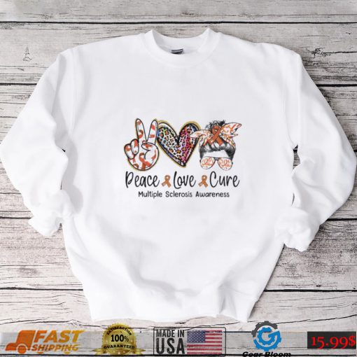 Peace Love Cure Messy Bun Women Multiple Sclerosis Awareness Shirt