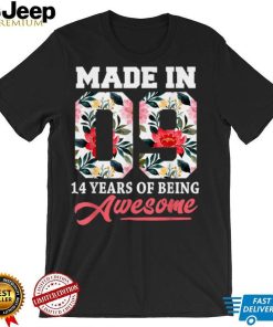 14 Years Old Gift 14th Birthday Made In 2009 Girls Flower T Shirt