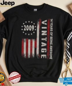 14 Years Old Gift Vintage 2009 American Flag 14th Birthday T Shirt