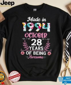 28 Years Old 28th Birthday Born in October 1994 Women Girls T Shirt