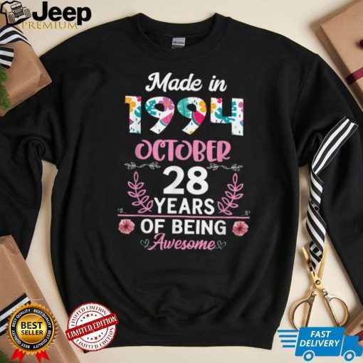 28 Years Old 28th Birthday Born in October 1994 Women Girls T Shirt