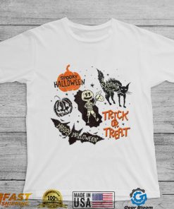 Spooky black cat pumpkin trick or treat halloween shirt