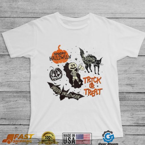 Spooky black cat pumpkin trick or treat halloween shirt