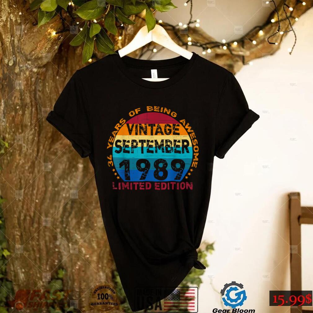 34 Years Old Vintage September 1989 Distressed 34th Birthday T Shirt 34 Years Old Vintage September 1989 Distressed 34th Birthday T Shirt