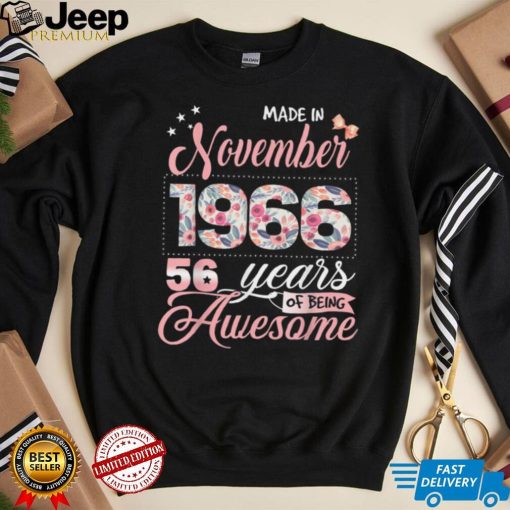 56th Birthday Floral Gift for Womens Born in November 1966 T Shirt