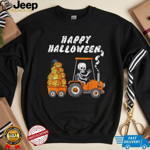 Happy Halloween Skeleton Riding Tractor Boys Kids Toddler T Shirt