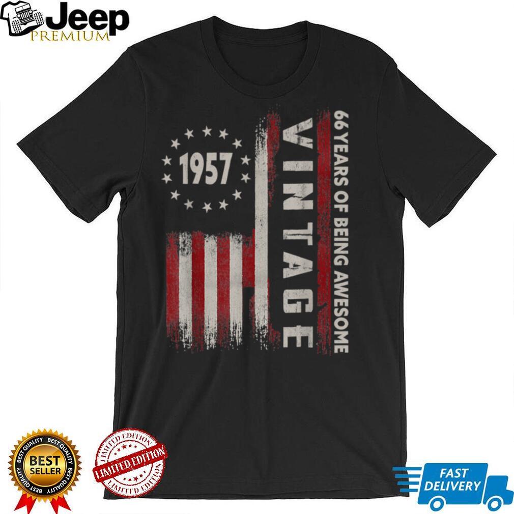 66 Years Old Gift Vintage 1957 American Flag 66th Birthday T Shirt