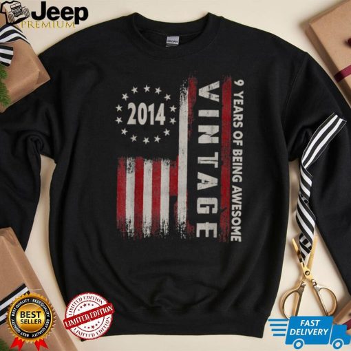 9 Years Old Gift Vintage 2014 American Flag 9th Birthday T Shirt