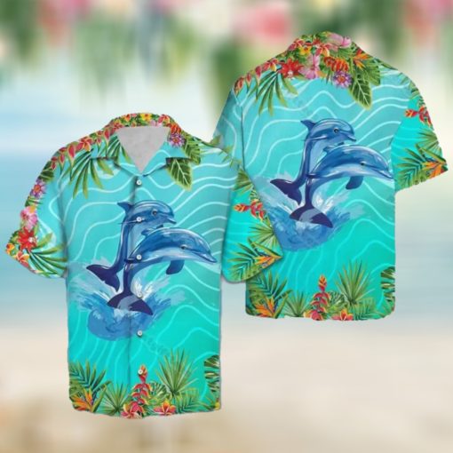 A Couple Of Dolphin Love Summer Vacation Themed Pattern Hawaiian Shirt, Hawaii Summer Beach, Best Aloha Shirt