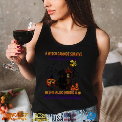 A Witch cannot survive on wine alone she also needs a Black Dachshund Halloween shirt