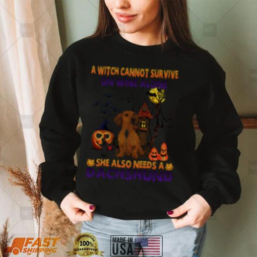 A Witch cannot survive on wine alone she also needs a Red Dachshund Halloween shirt