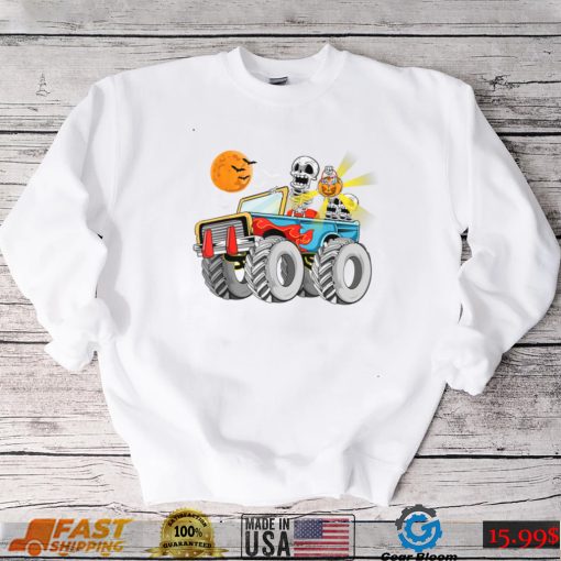 Funny Halloween Skeleton Monster Truck Kids Boys Toddler T Shirt